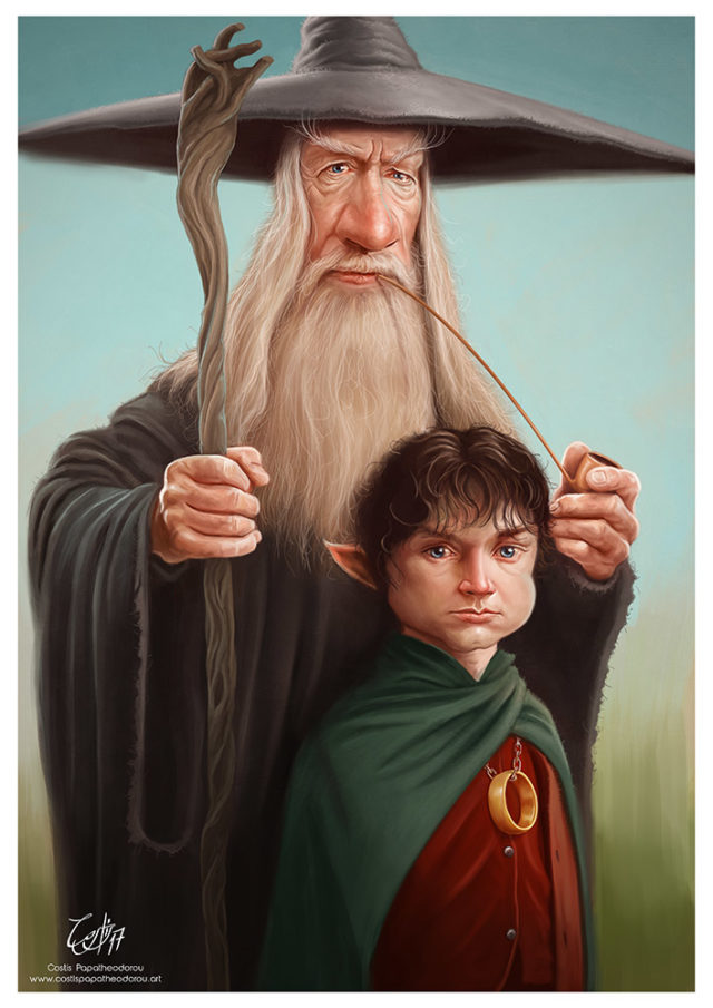 Gandalf & Frodo caricatures from Lord of the Rings
